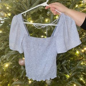 XS Abercrombie Blue All-Over Smocked Flutter Sleeve Top